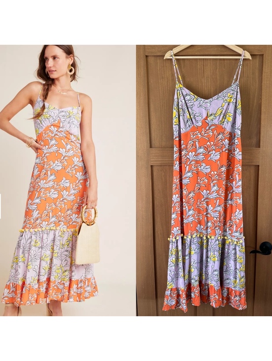 Farm Rio Dresses & Skirts - Farm Rio Anthropologie Culebra Maxi Dress Orange & Lilac Floral Women’s Large